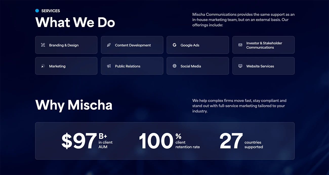 Mischa Communications' Website Redesign by Mischa Communications, Inc., screen 3