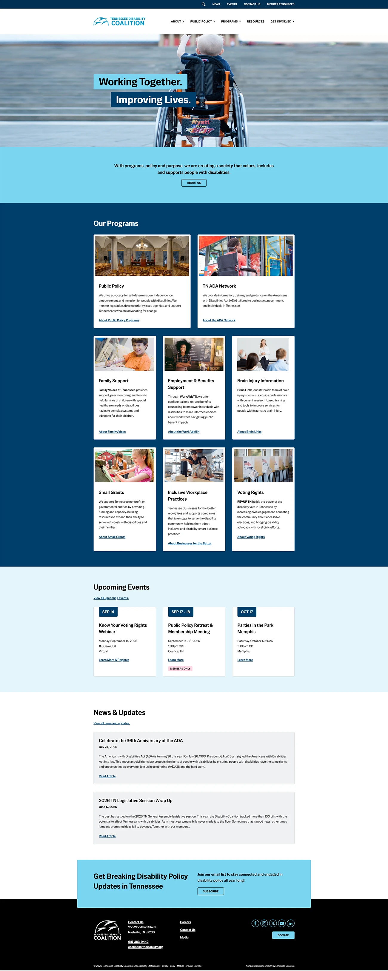 Tennessee Disability Coalition Website Redesign by Landslide Creative