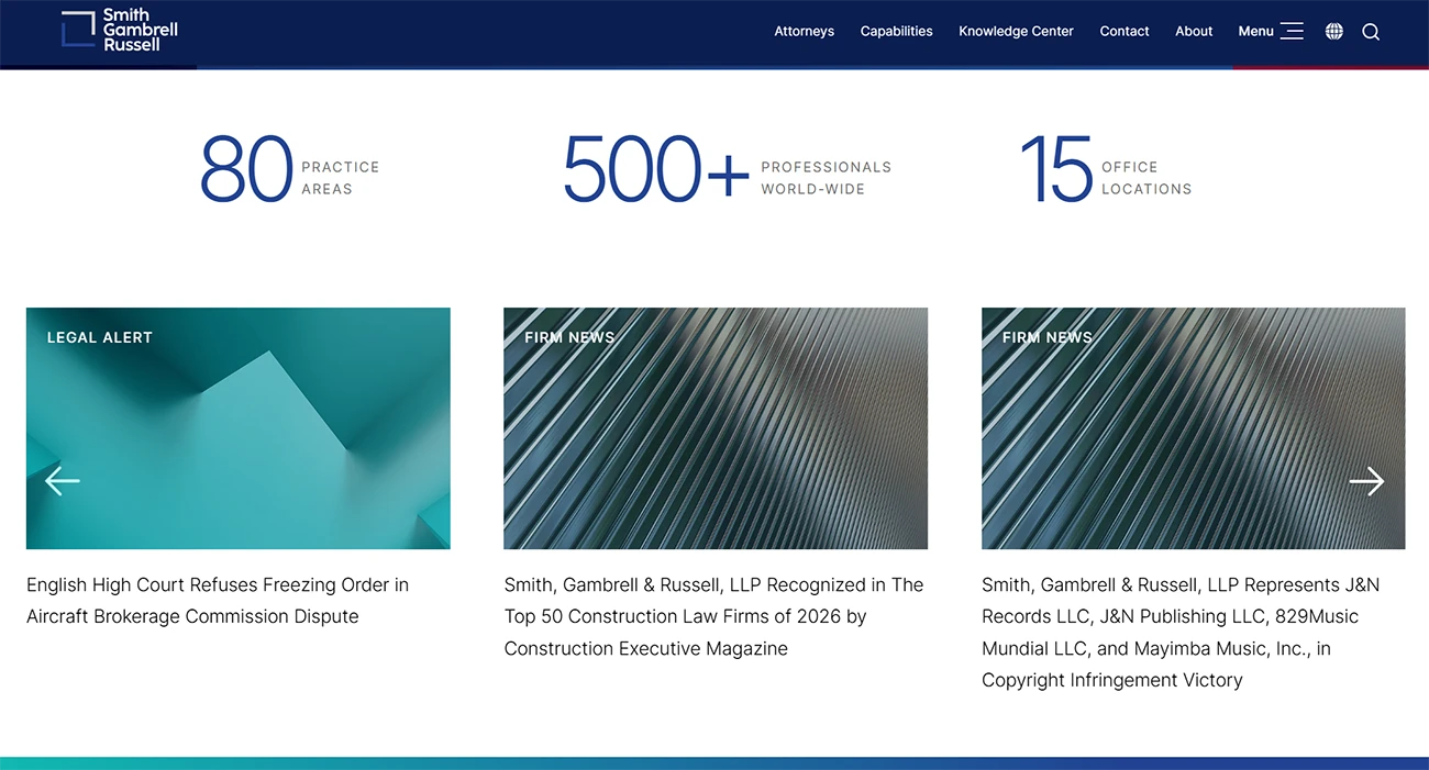 Smith Gambrell Russell Website by Firmseek, screen 1