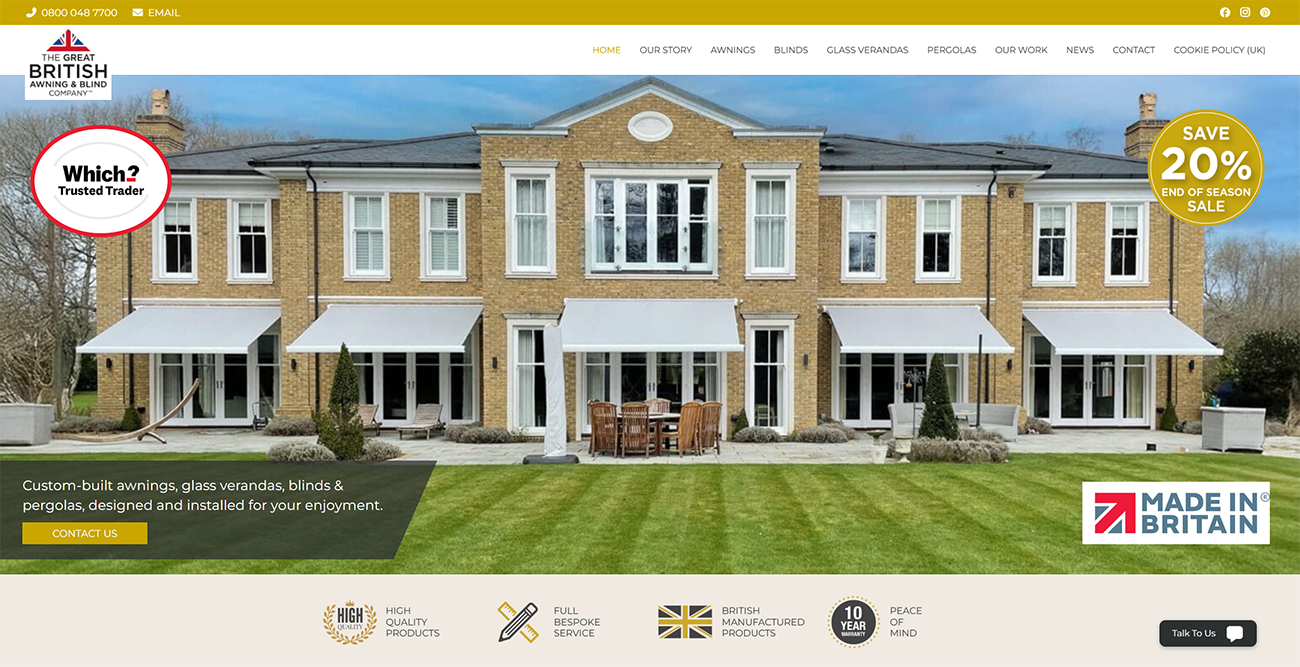 Great British Awning & Blind Company Ads and SEO by One2create
